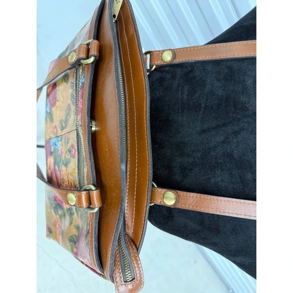 Patricia Nash Poppy Leather Tote Featuring Vtg Victorian Garden Floral Print